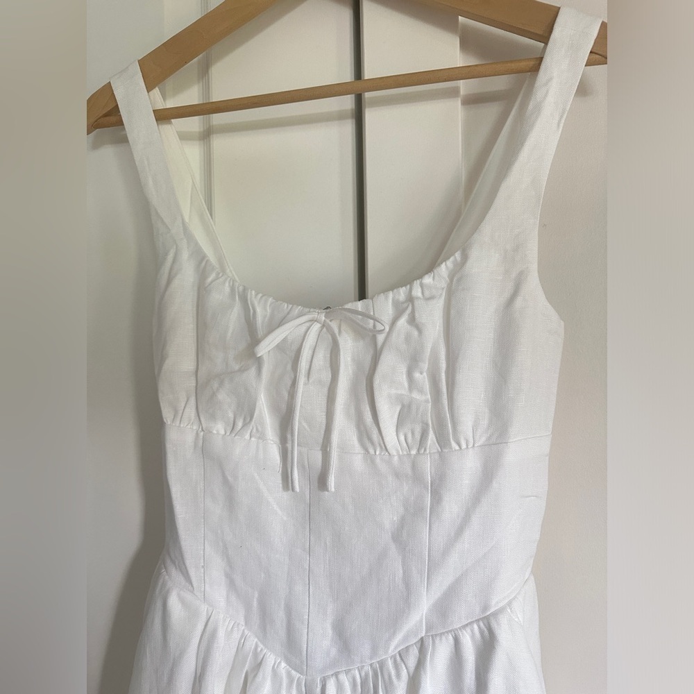 NEW Reformation Daria Mini Linen Dress Sleeveless Bow Corset in White | size 6 - Picture 9 of 12